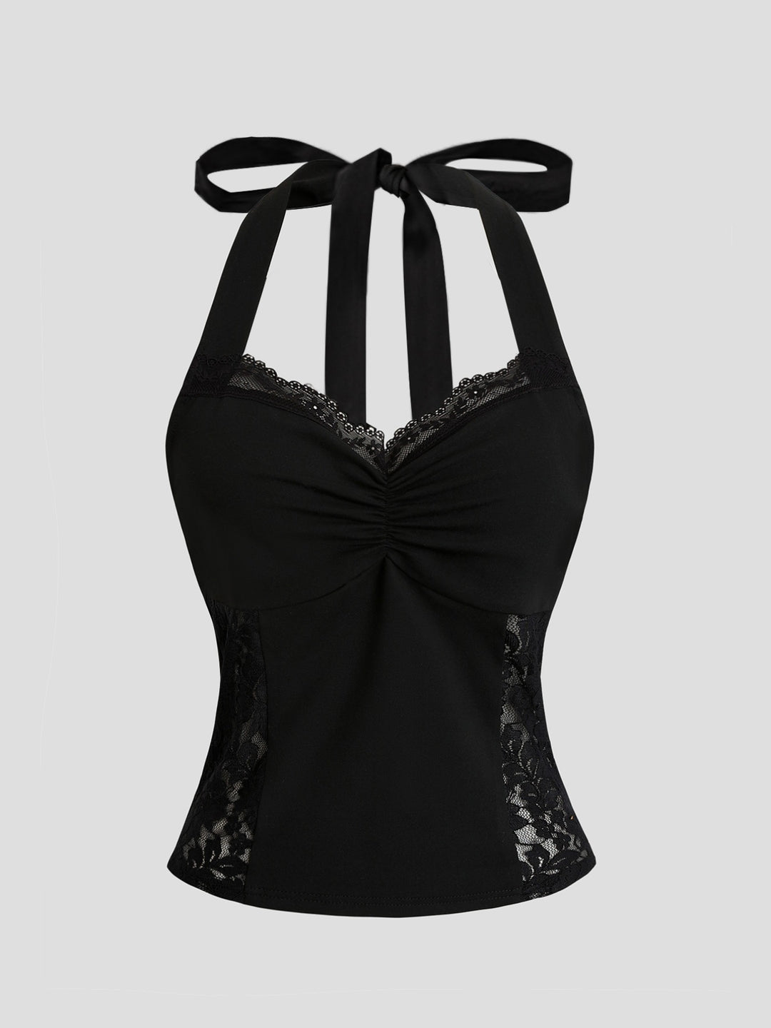 Lace-trim halter cami with sheer side panels