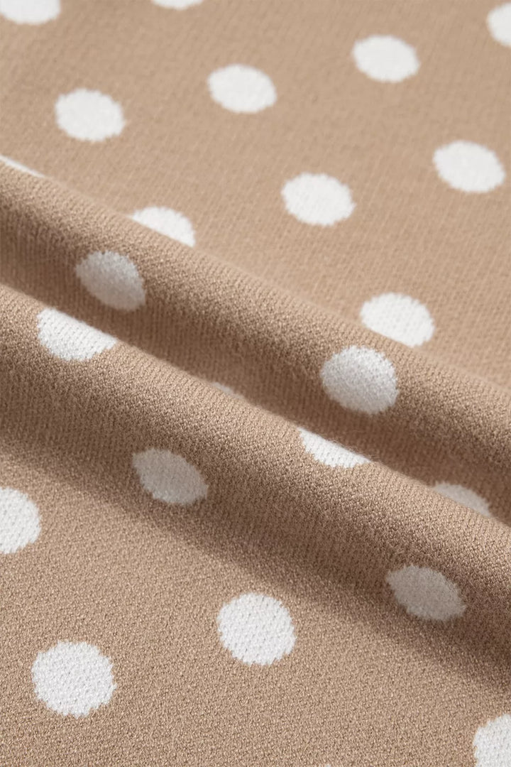 Polka dot short sleeve button-down knit cardigan
