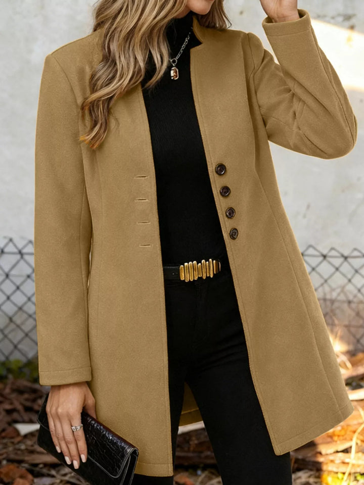 Single-breasted stand-collar longline coat