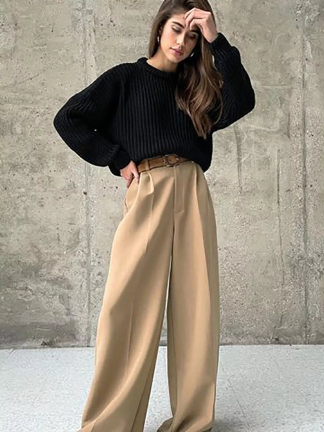 Pleated wide-leg dress pants with high-rise waist