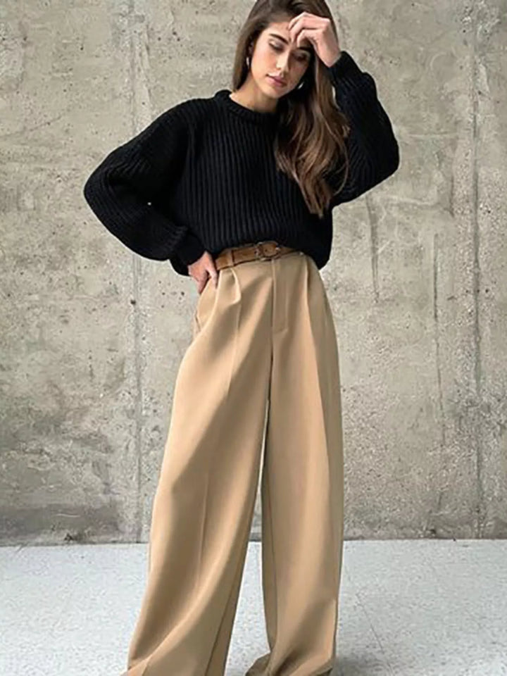Pleated wide-leg dress pants with high-rise waist