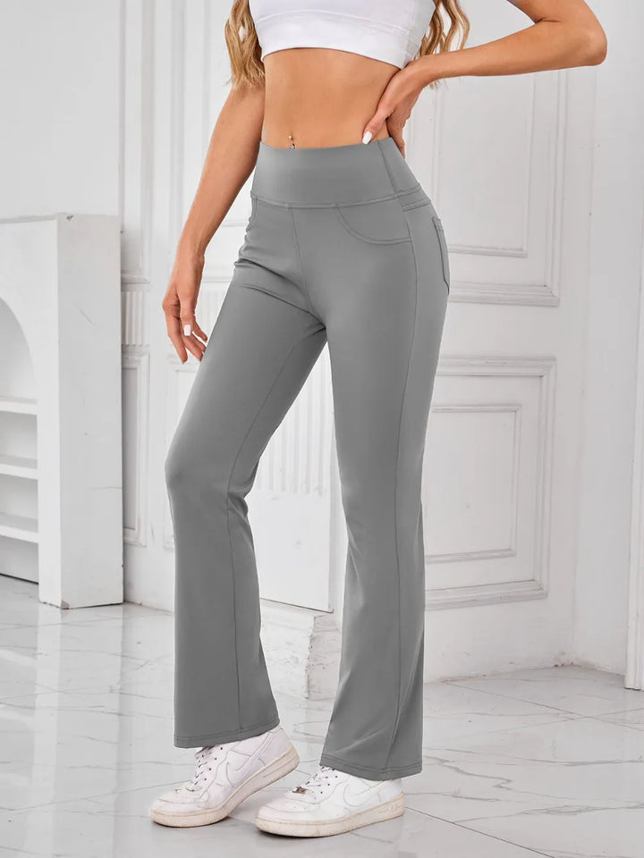 Gray High-waist flare active pants with side pockets