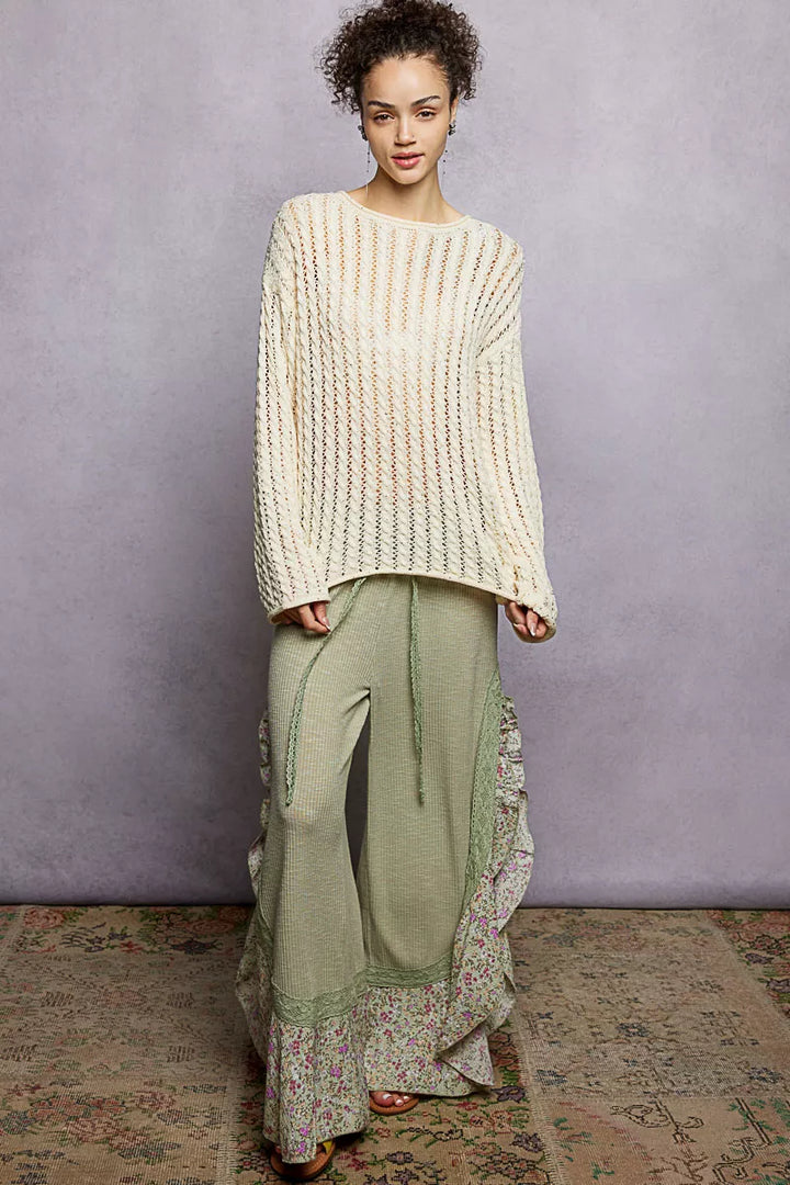 Openwork pointelle knit sweater with shimmer detail