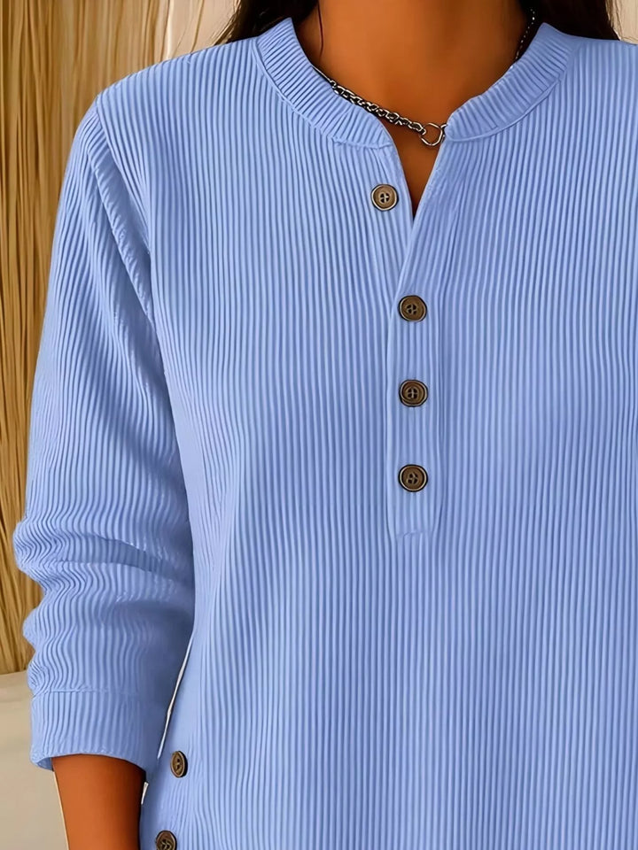 Ribbed half-button henley top with side buttons