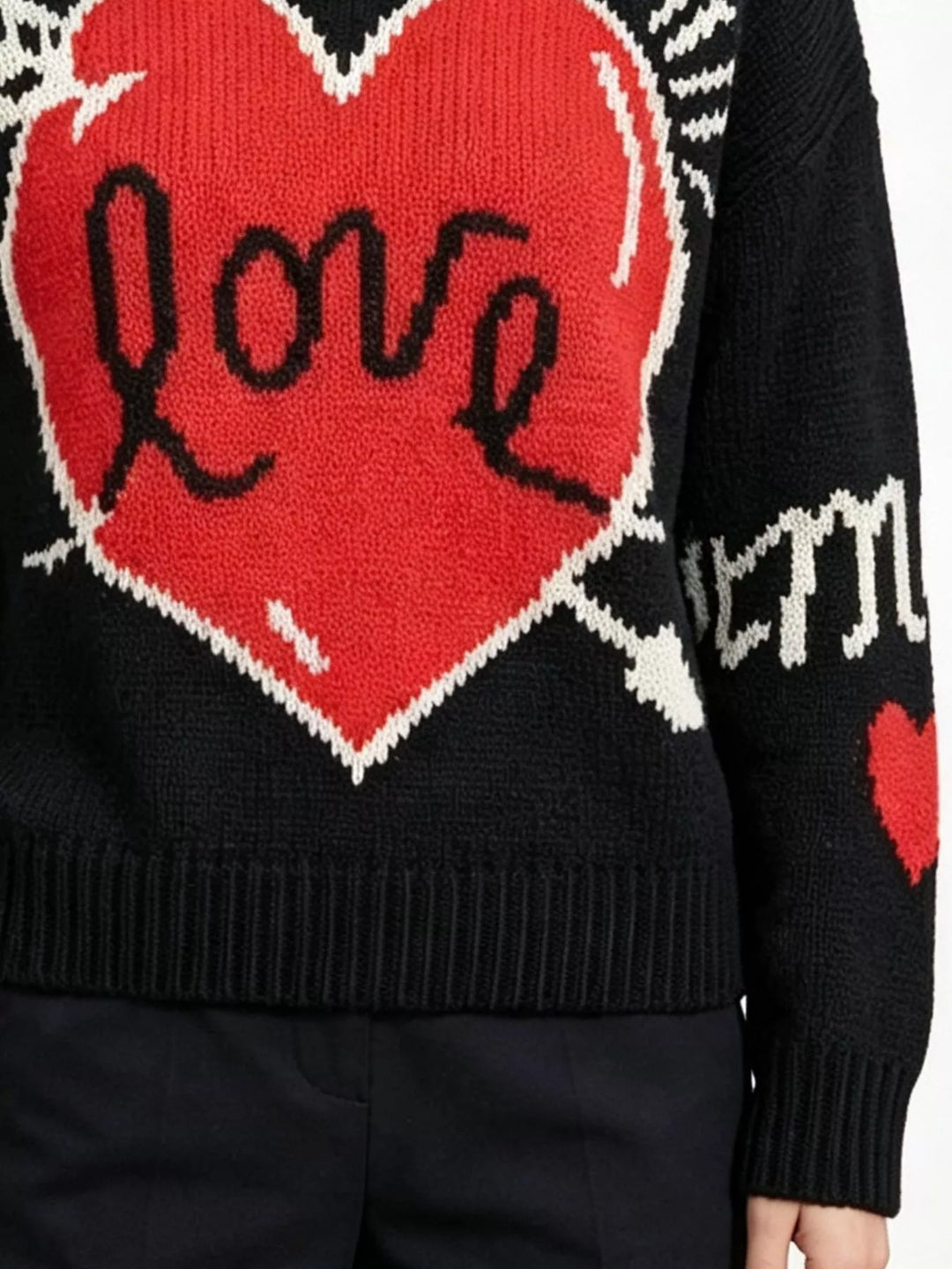 Heart and arrow graphic knit sweater with ribbed trim