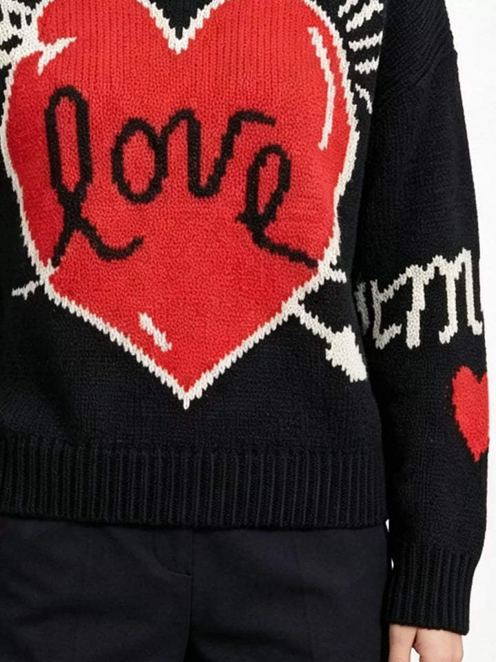 Heart and arrow graphic knit sweater with ribbed trim