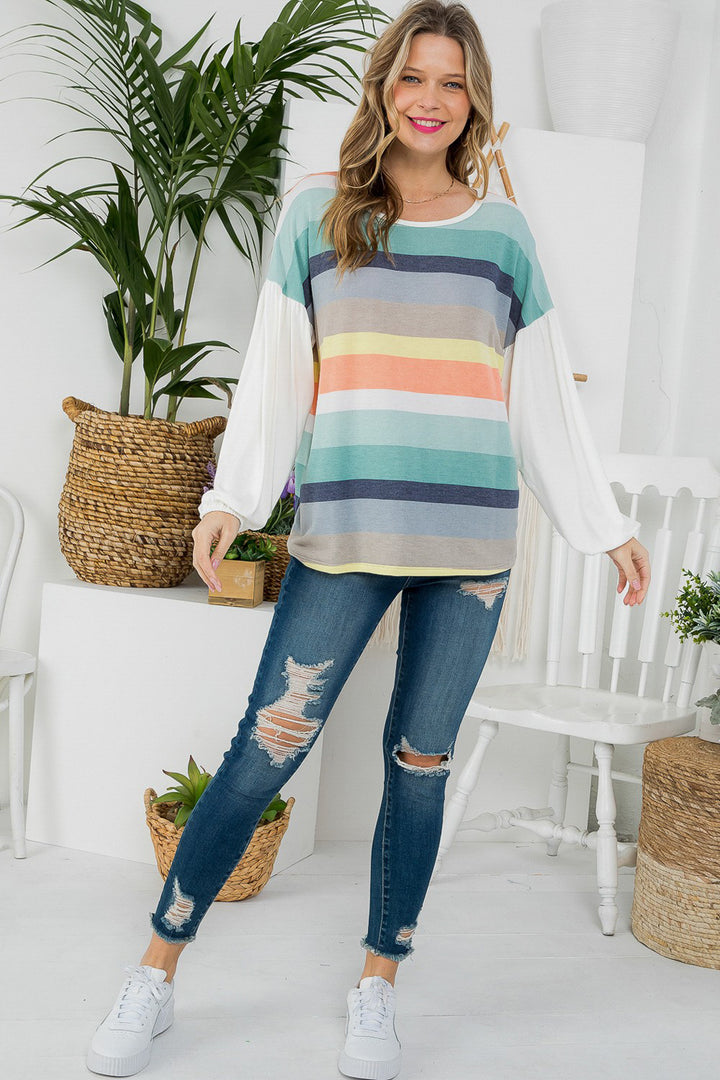 TERRY MULTI STRIPE MIXED BOXY TOP