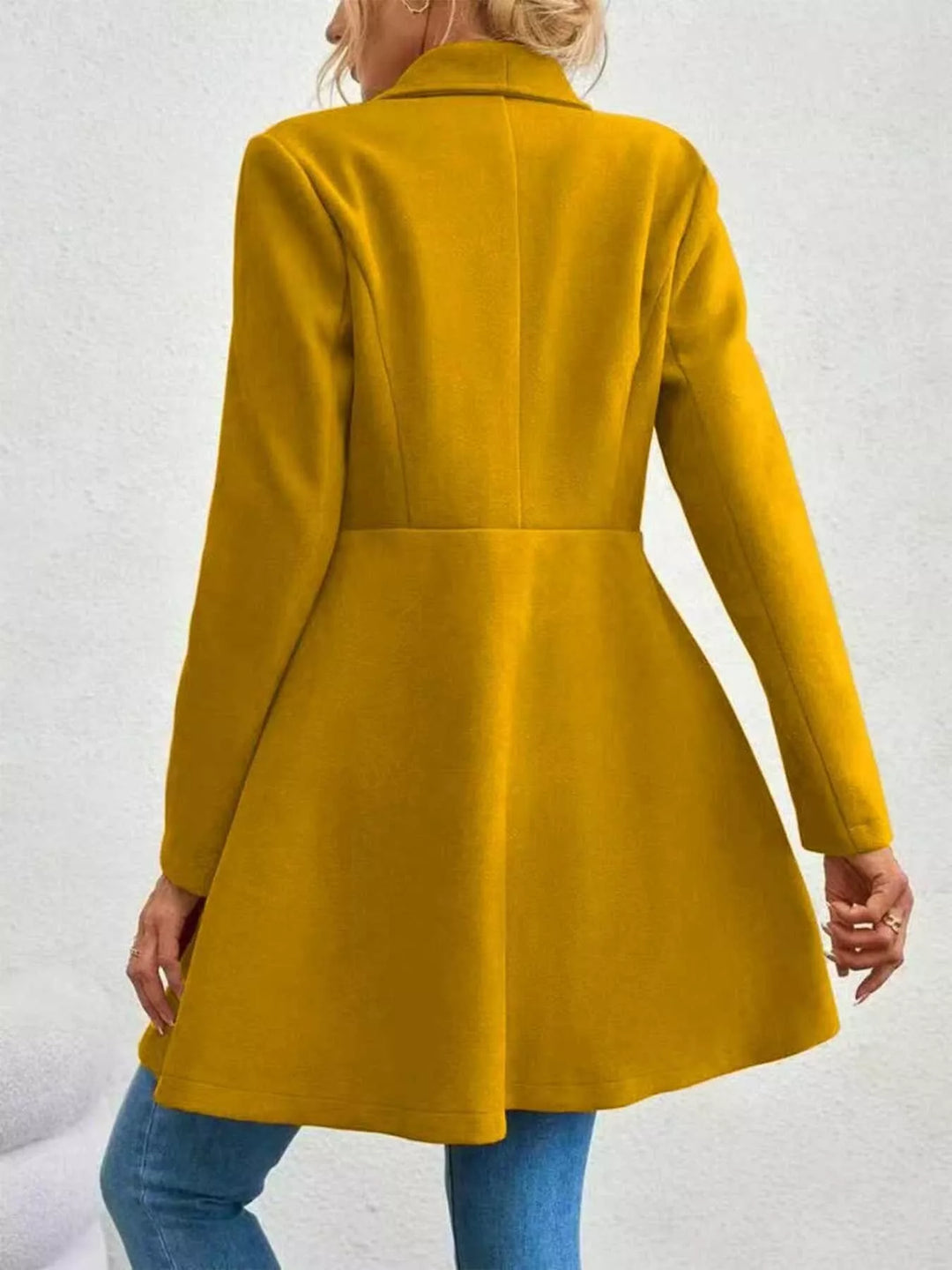 Wide lapel fit-and-flare coat with peplum hem