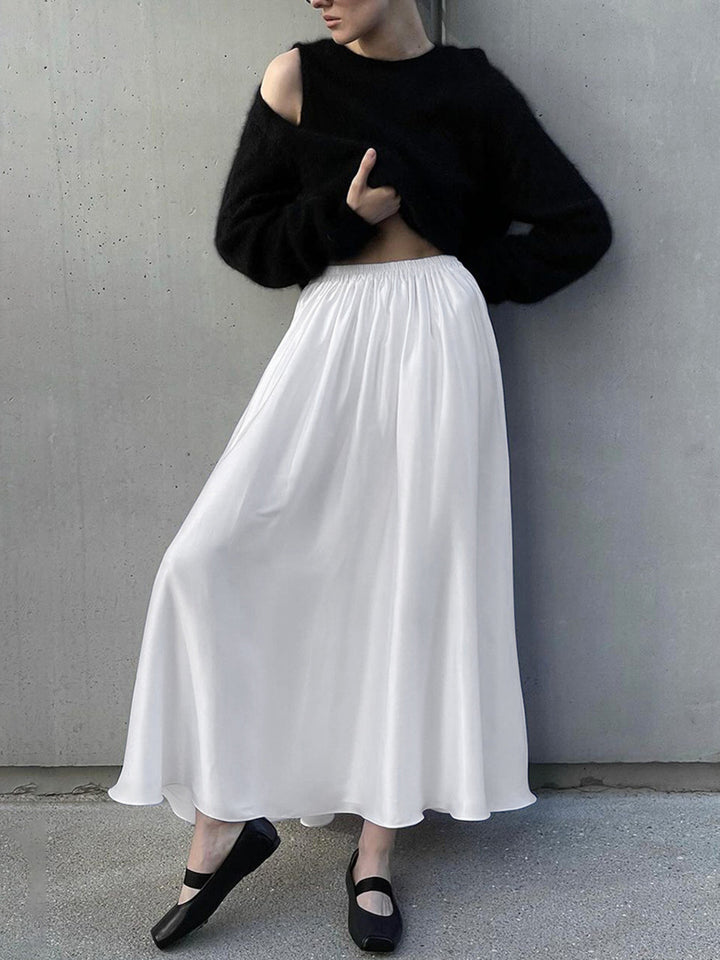 Elastic waist gathered maxi skirt with side pockets