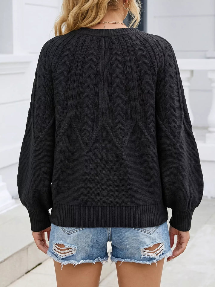 Braided cable knit crew neck pullover sweater