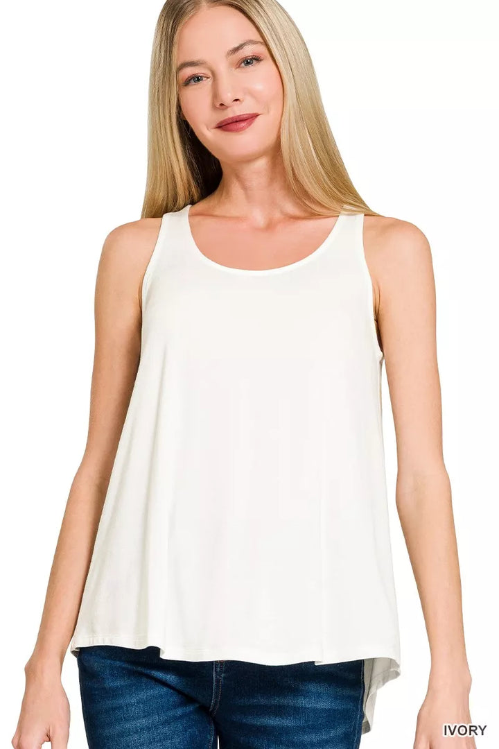 Flowy swing hem rayon scoop neck tank top