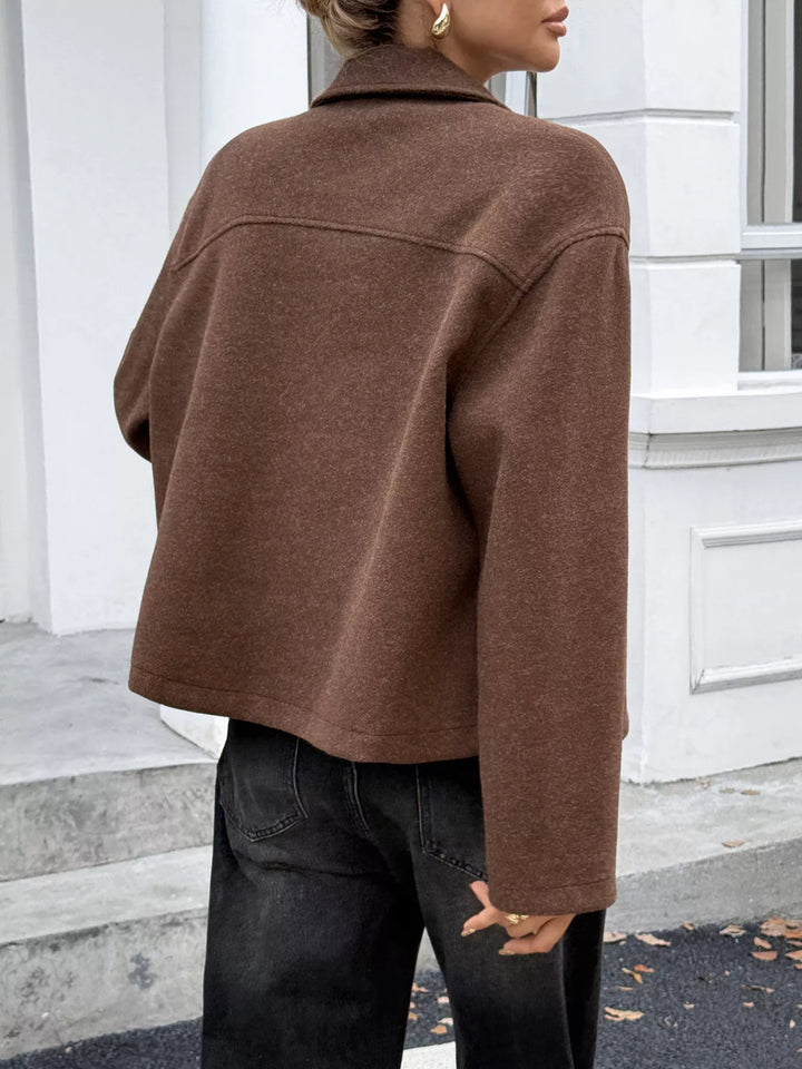 Zip-up dropped shoulder jacket with collar