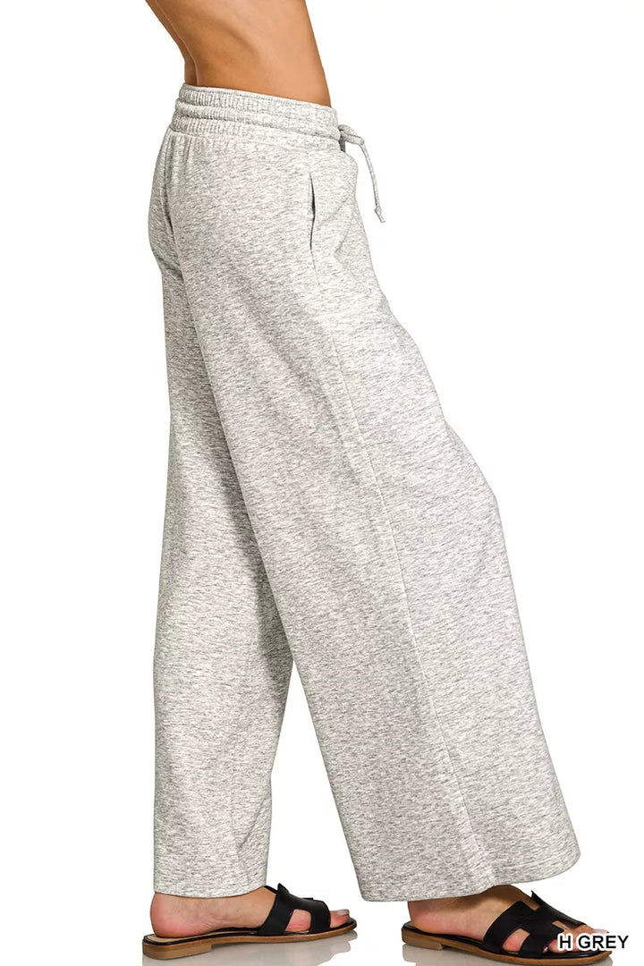 Scuba knit drawstring wide-leg pants with pockets