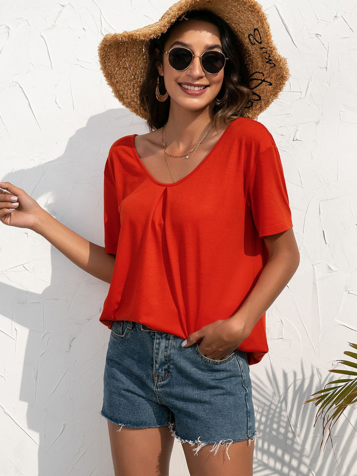 Floral crochet lace back short sleeve top