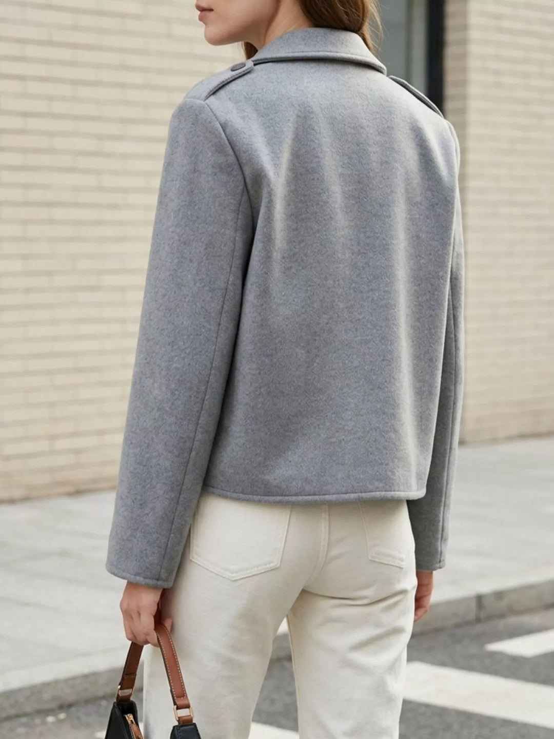 Notch lapel cropped jacket with epaulettes and flap pockets