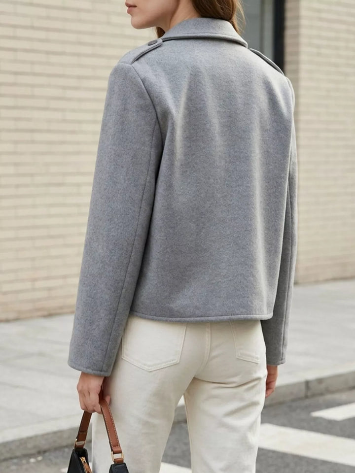 Notch lapel cropped jacket with epaulettes and flap pockets