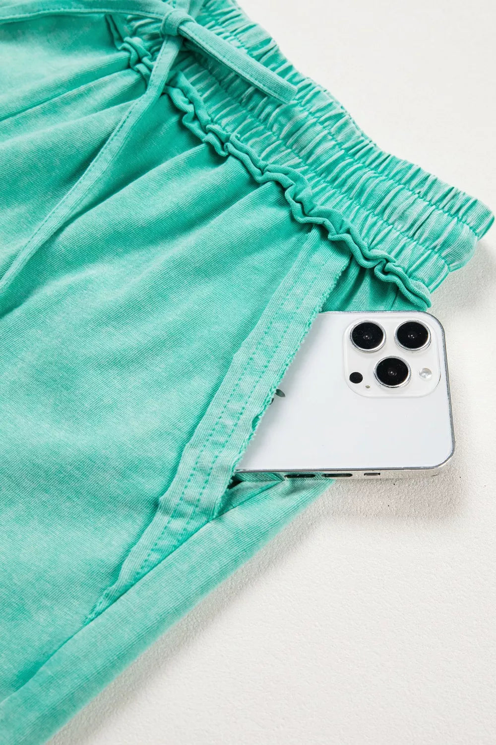 Mineral wash drawstring shorts with raw-cut hems