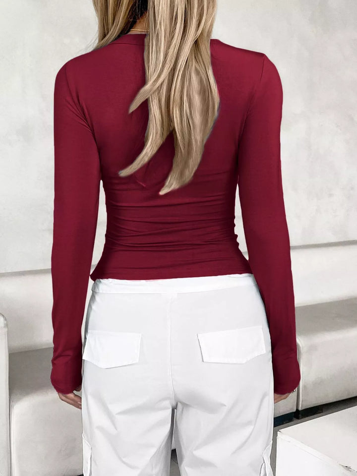Deep scoop neck slim fit long sleeve top