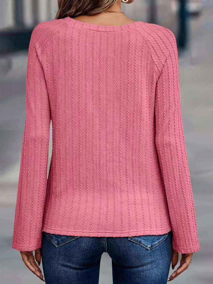 Textured cable-knit crew neck long sleeve top