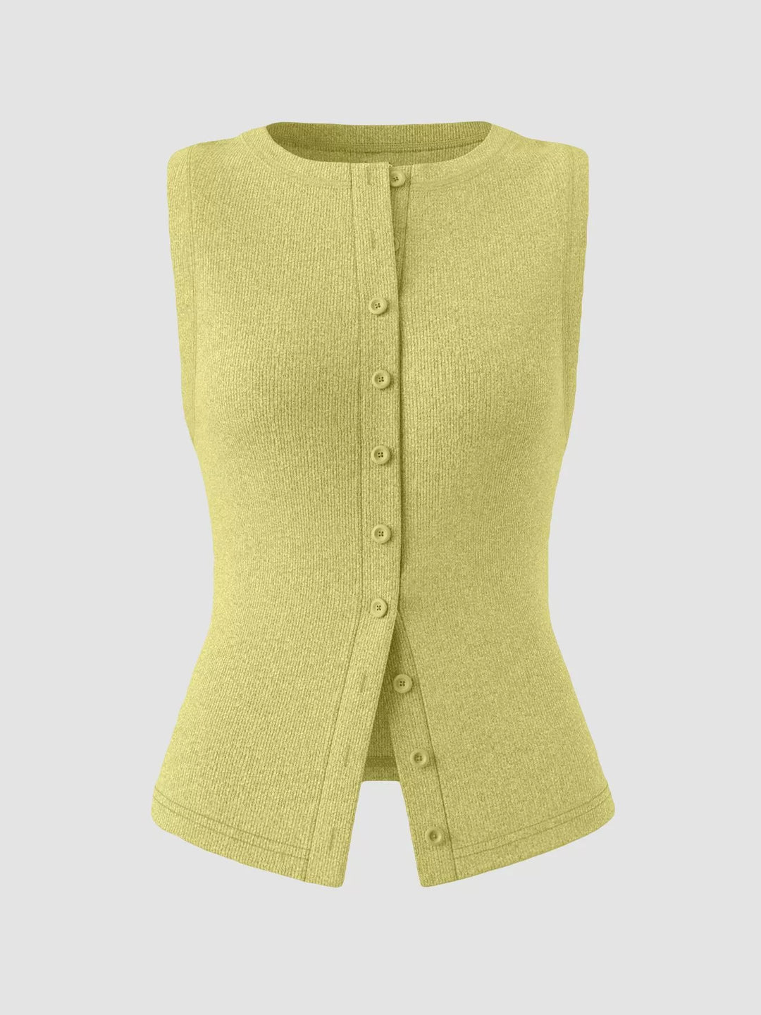 Ribbed mock-neck button-front sleeveless tank