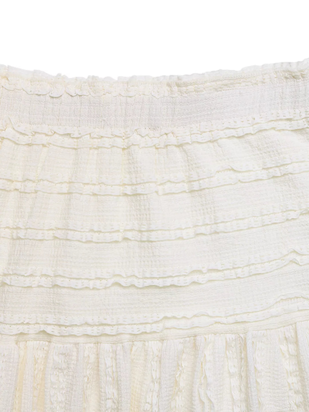 Ruched textured smocked-waist A-line midi skirt