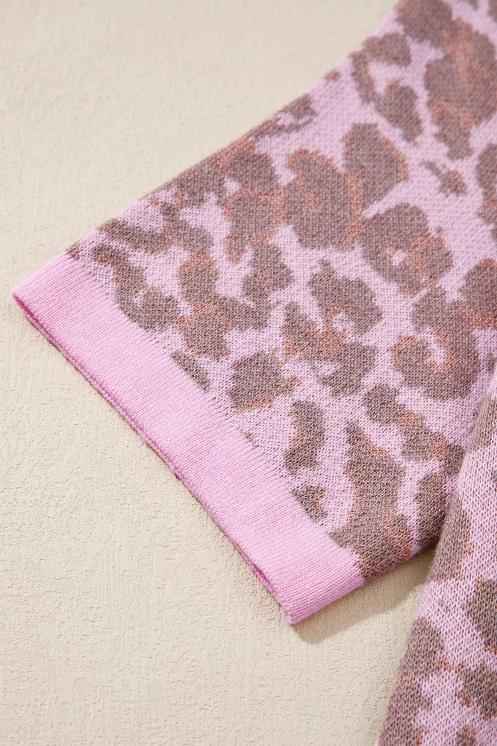 Leopard print short sleeve button-down knit cardigan