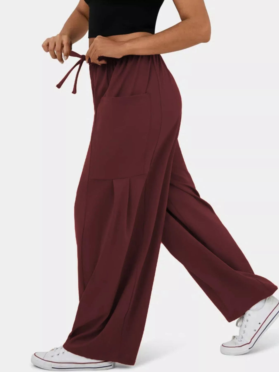 High-rise drawstring wide-leg pants with patch pockets