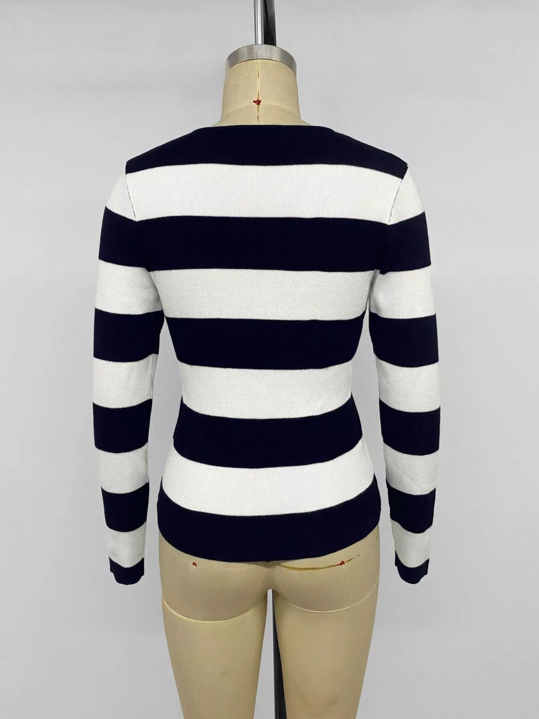 Wide stripe knit cardigan with gold crest buttons