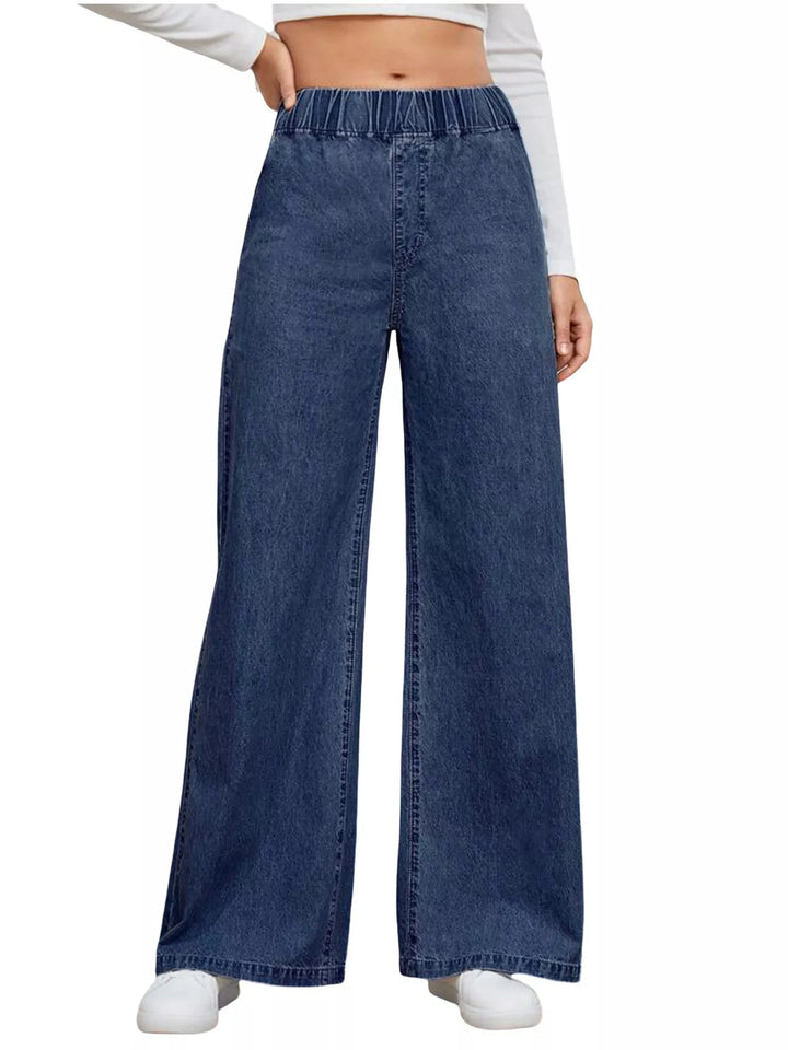 Dark Blue High-rise wide-leg pull-on jeans with elastic waist