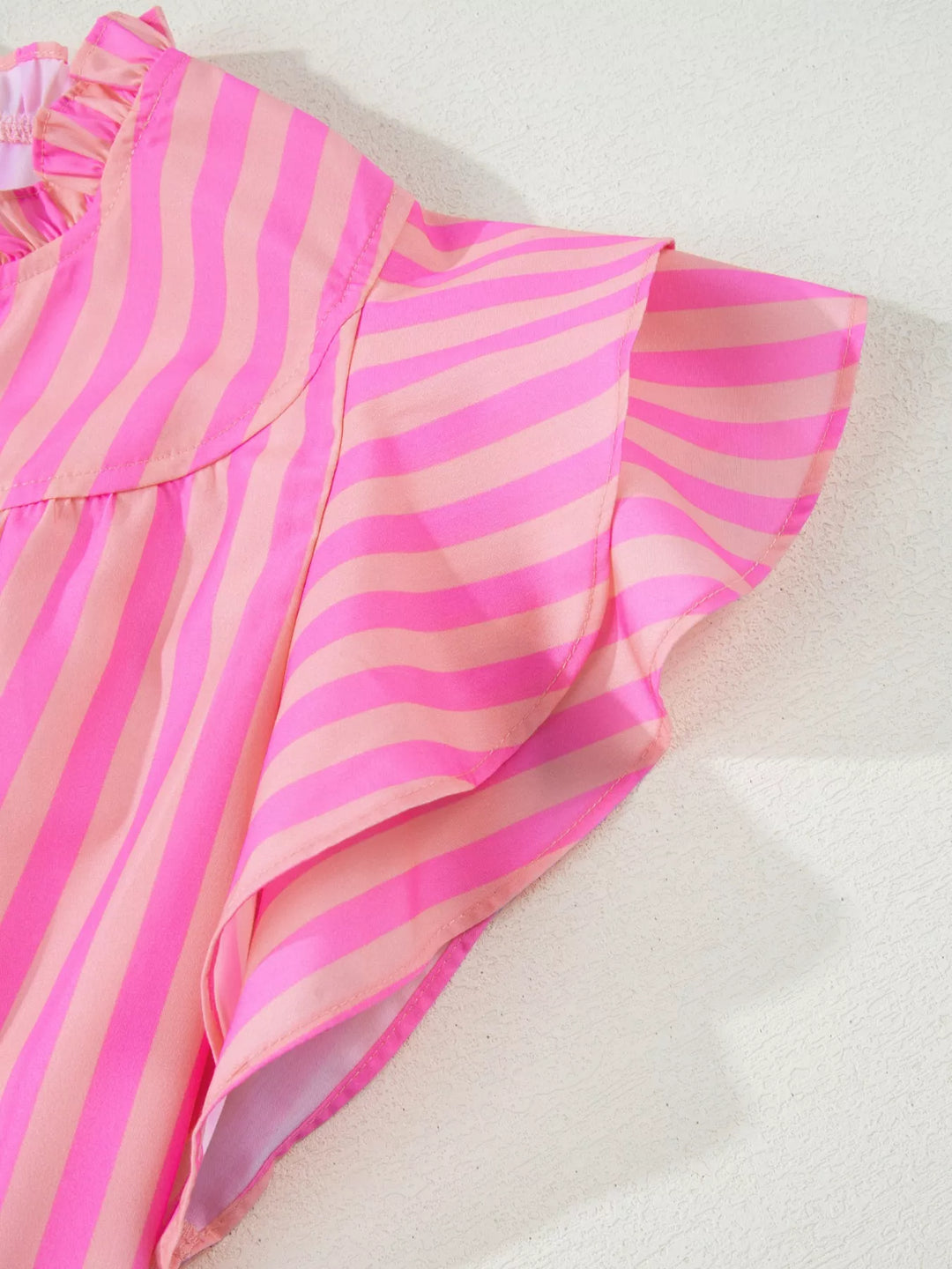 Striped split-neck ruffle-sleeve summer blouse