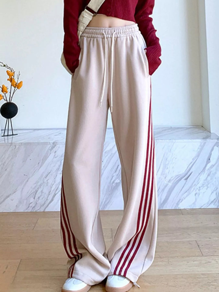 Apricot Side-stripe wide-leg track pants with drawstring waist