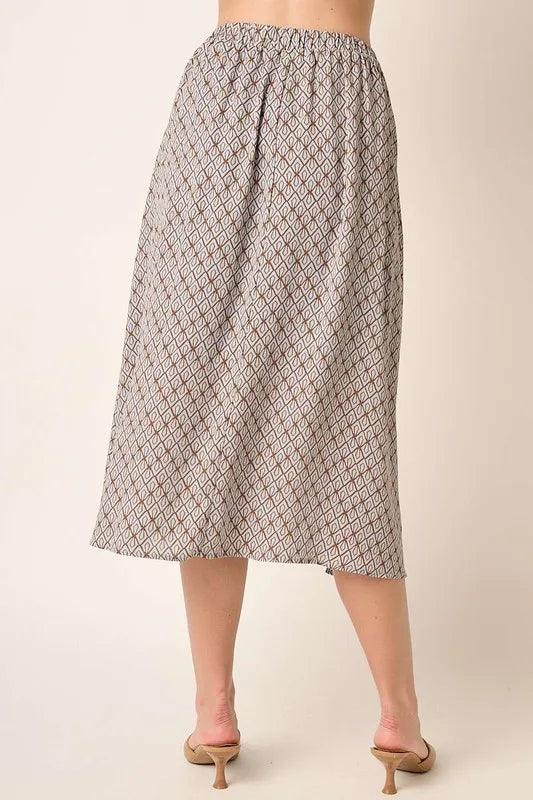 Geometric print A-line midi skirt with pockets
