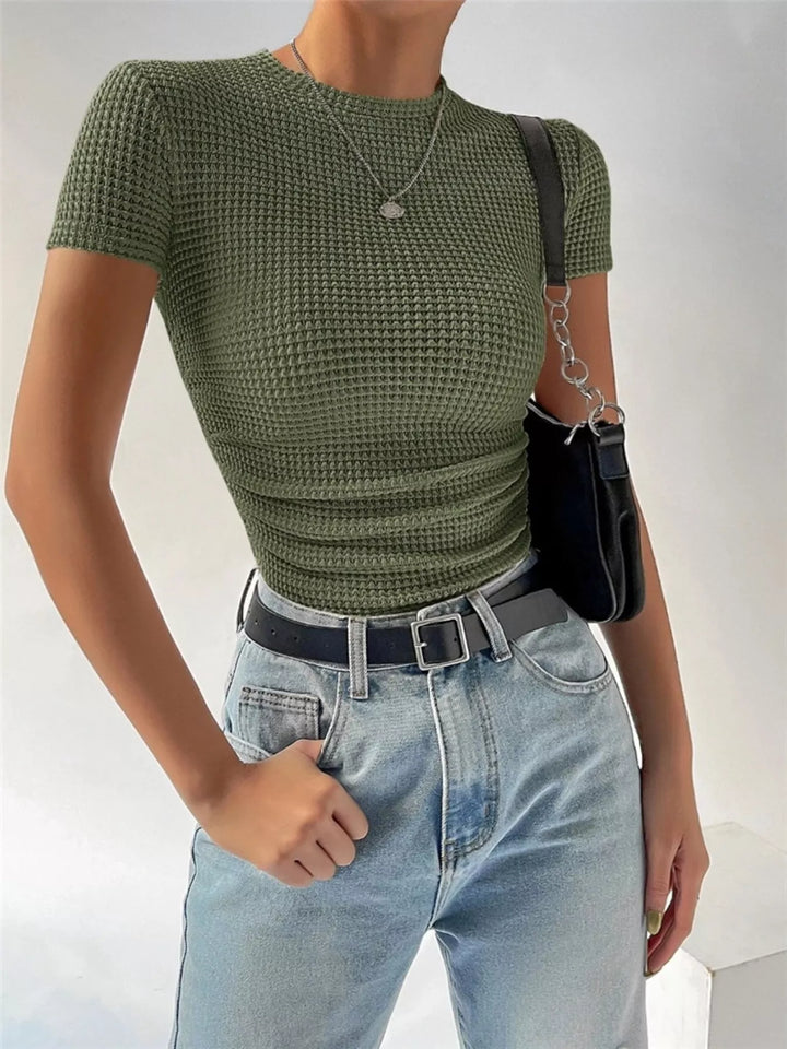 Moss Textured waffle knit slim-fit crew neck tee