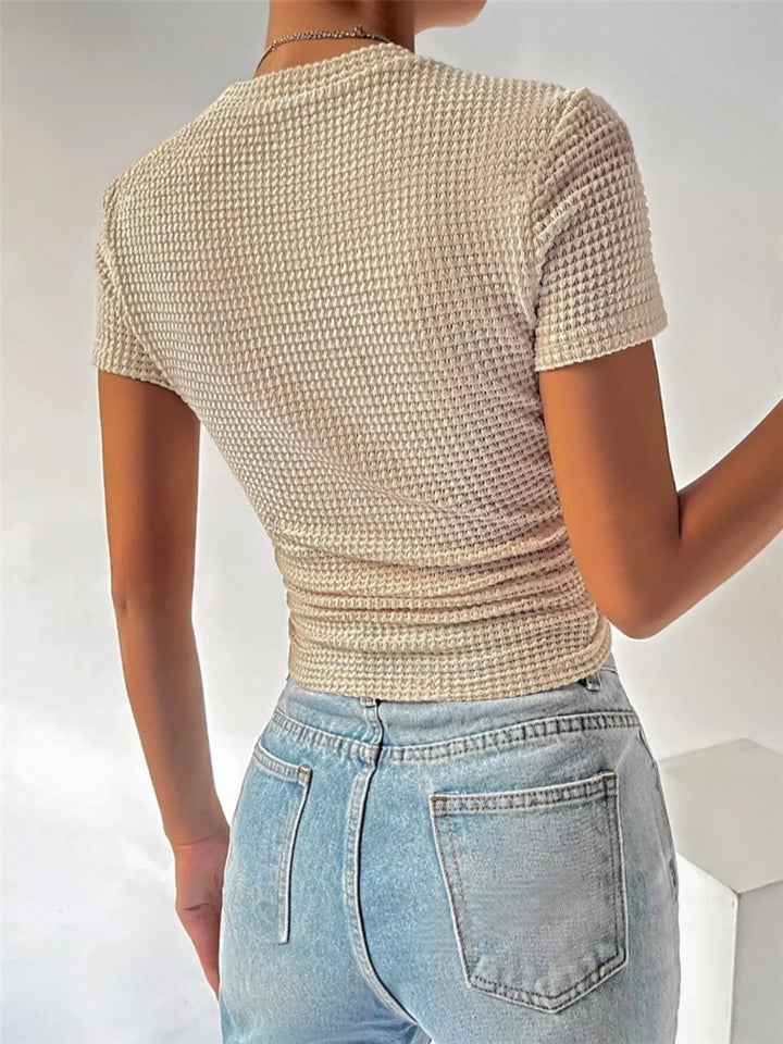Textured waffle knit slim-fit crew neck tee