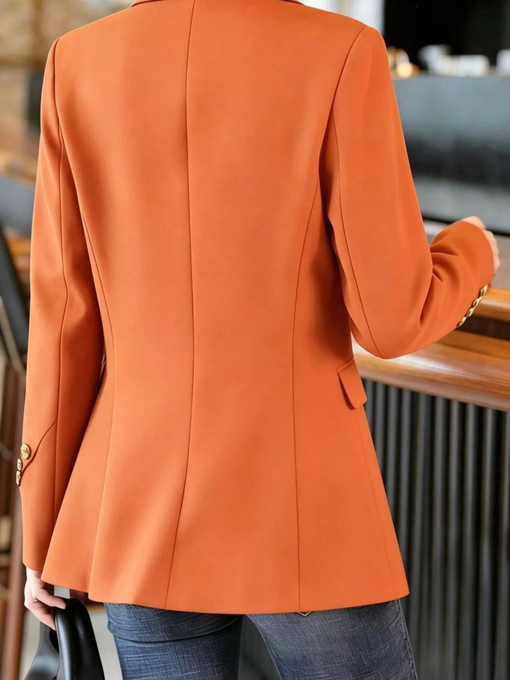 One-button notched lapel blazer with gold buttons