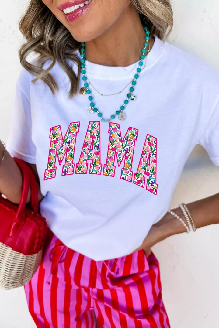 Floral MAMA graphic short sleeve crew neck tee