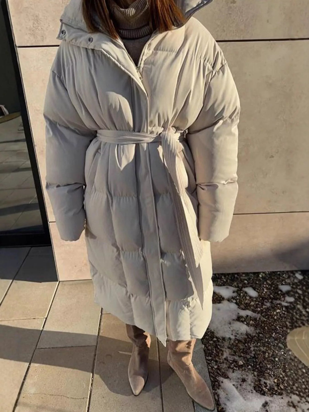 Longline padded puffer coat with stand collar