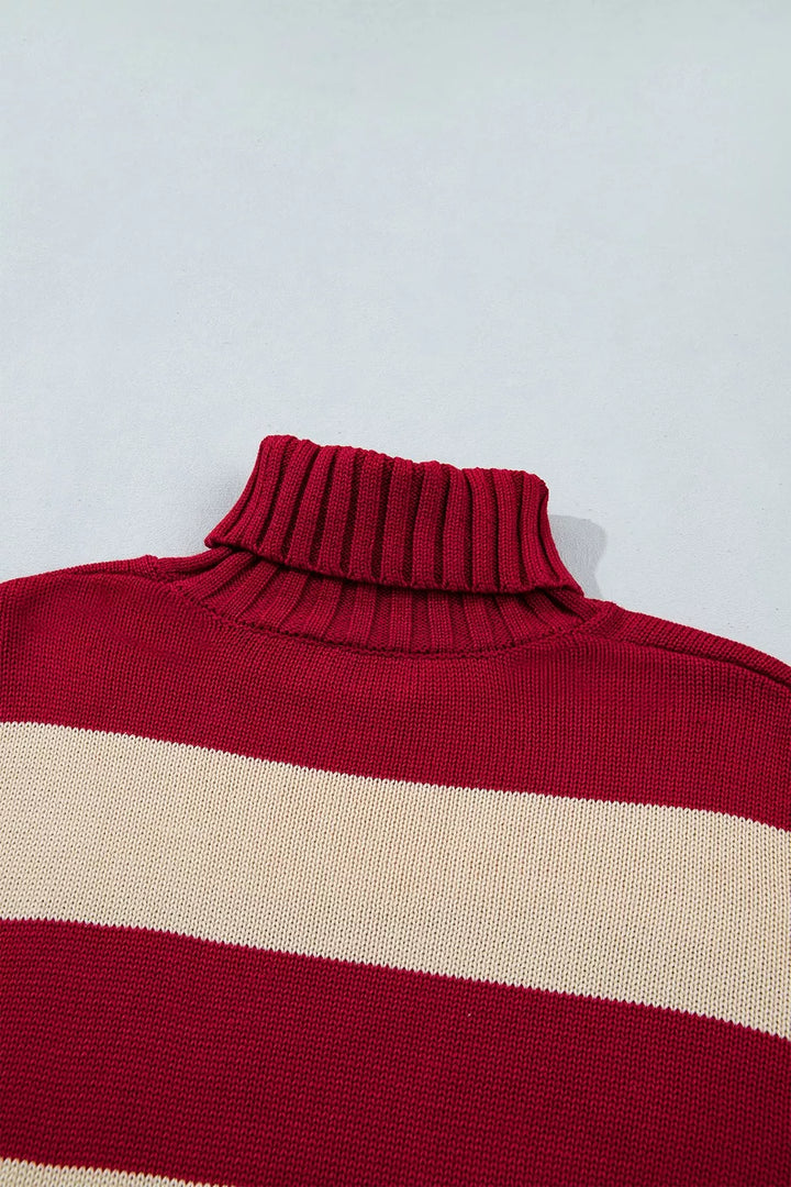 Striped turtleneck sweater with wide ribbed cuffs