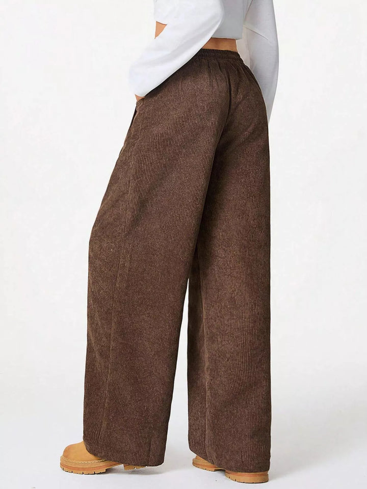 Corduroy wide-leg pants with drawstring waist