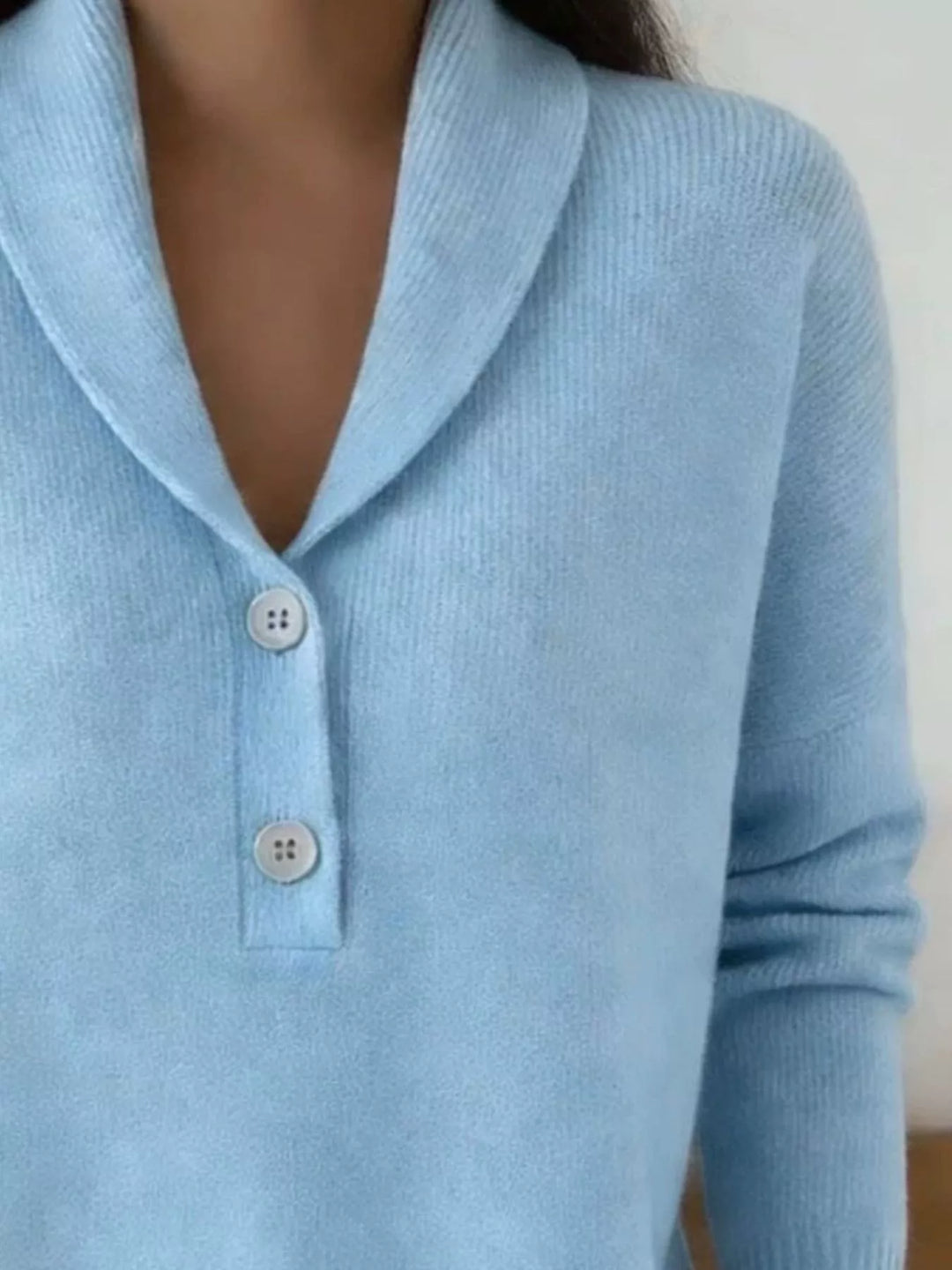 Shawl collar button placket pullover sweater