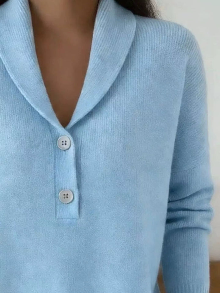 Shawl collar button placket pullover sweater