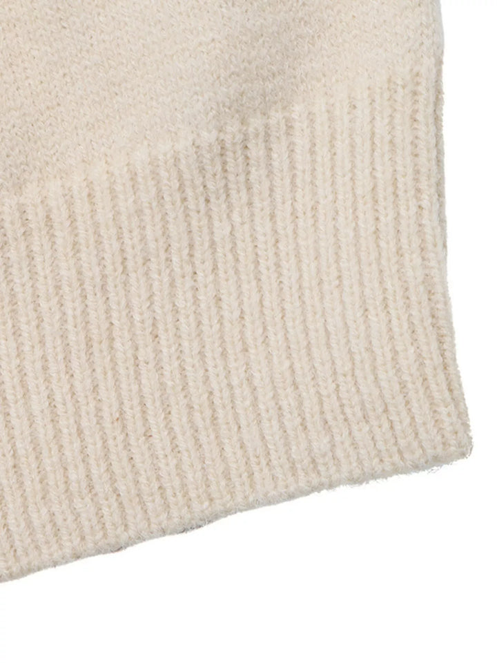 Lace trim crew neck knit sweater with ribbed cuffs
