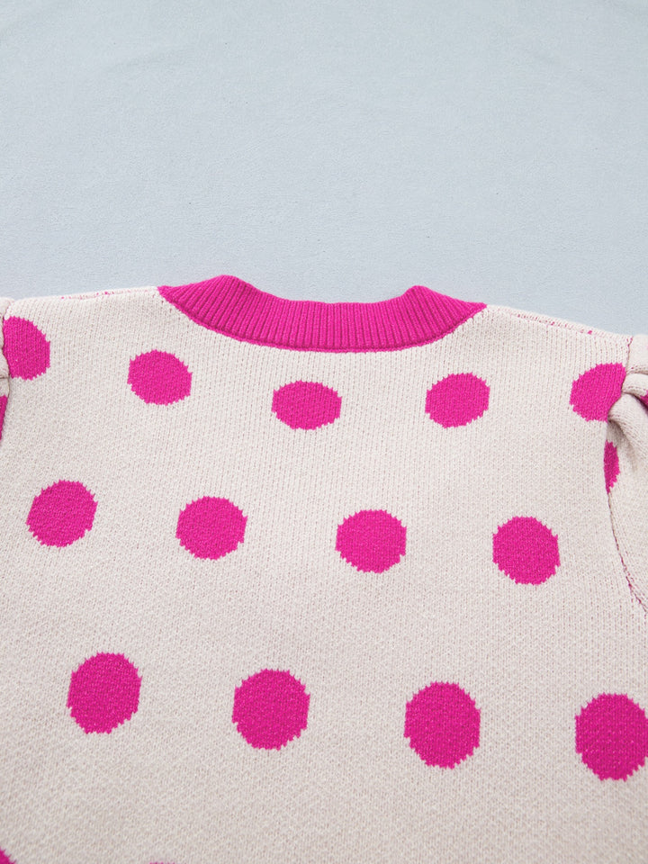 Polka dot puff sleeve V-neck sweater top