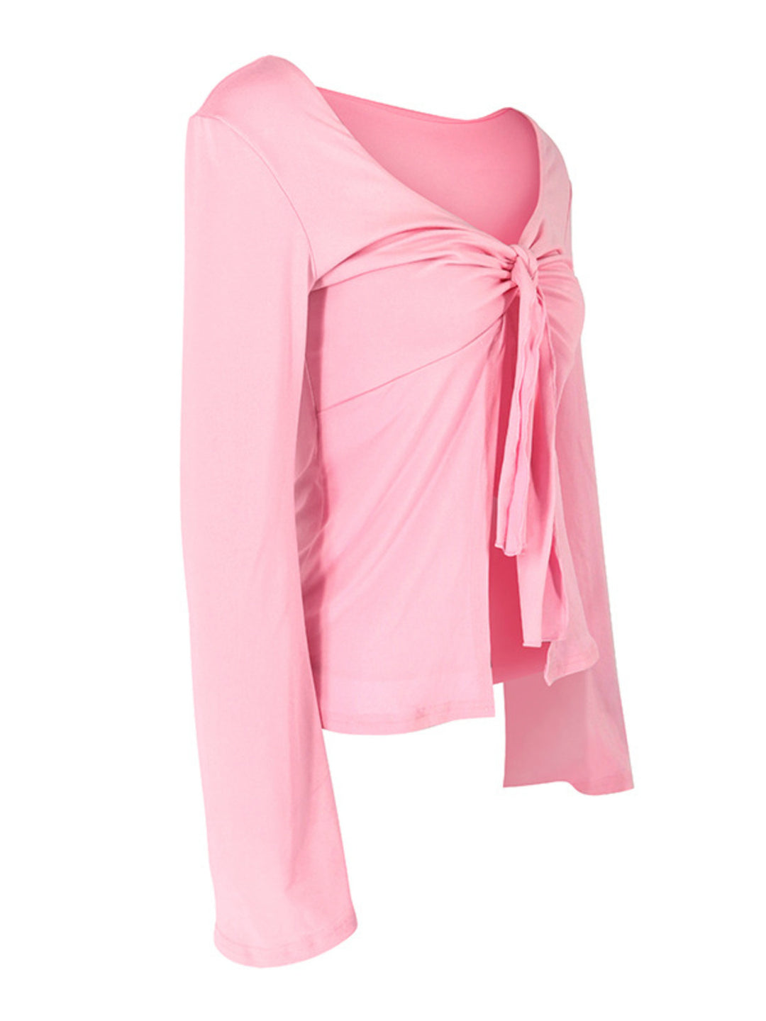 Tie-front long sleeve top with open cascading front