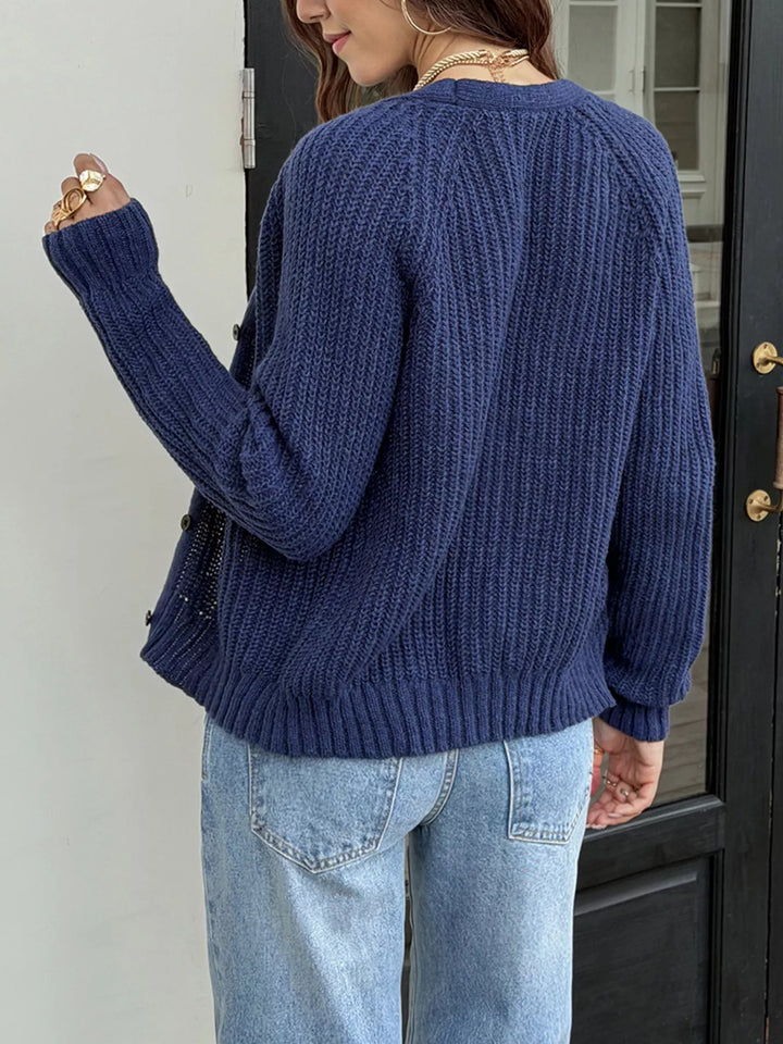 Ribbed knit V-neck button-down cardigan