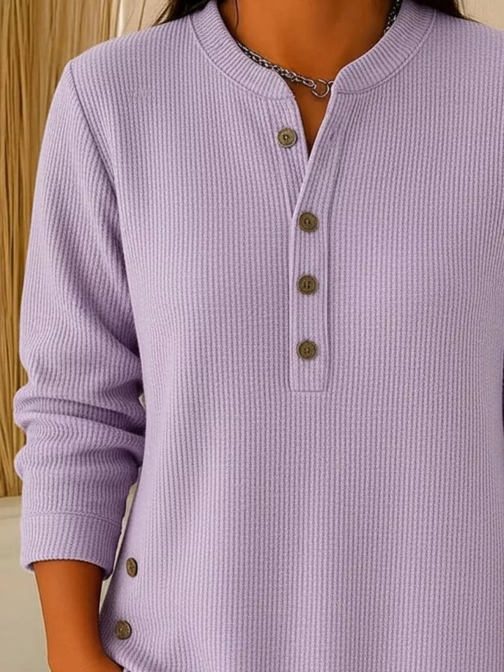 Ribbed half-button henley top with side buttons