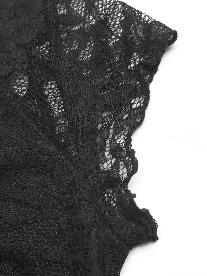 Lace V-neck slim-fit top with cap sleeves