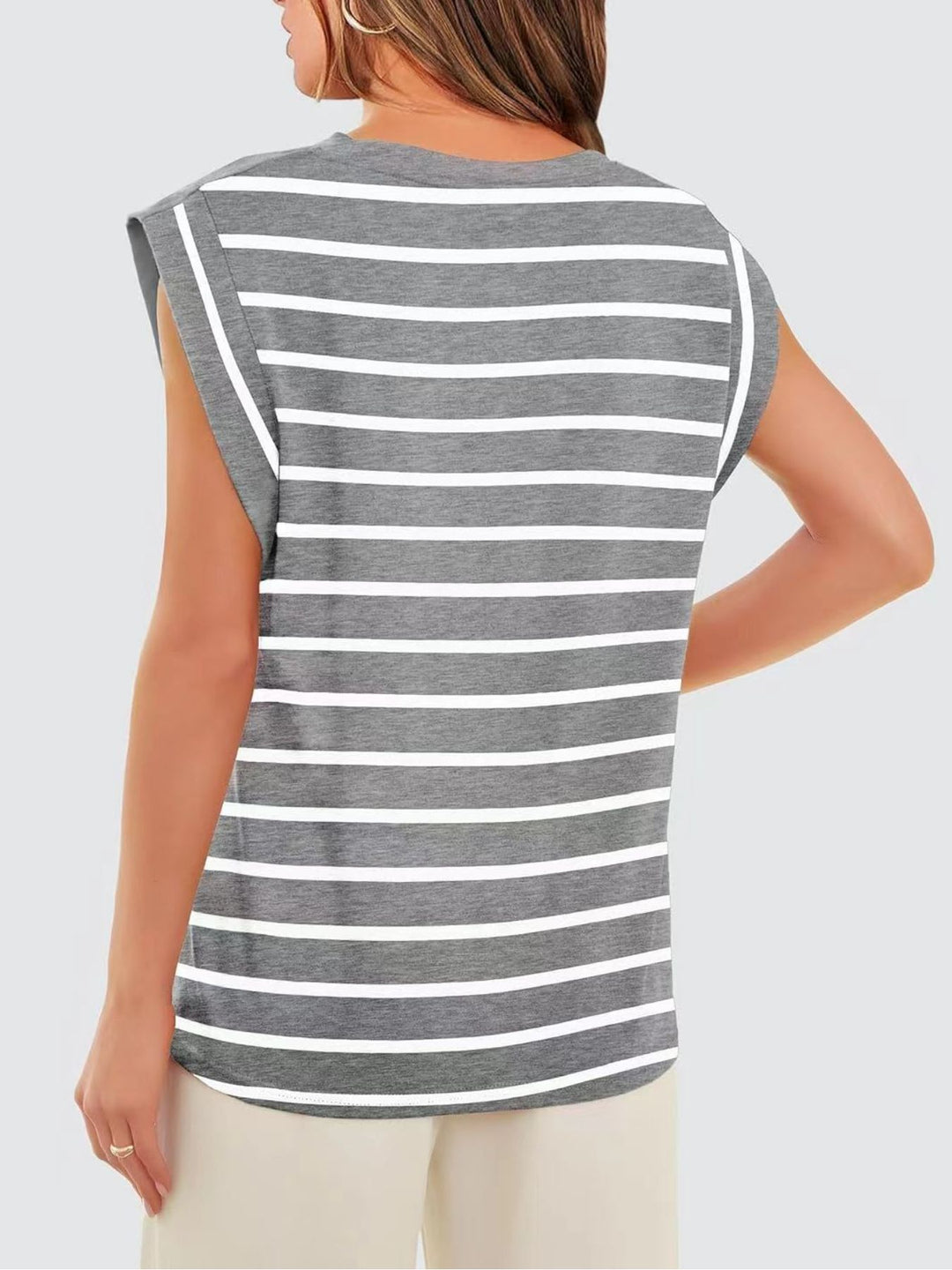 Striped cap-sleeve crew neck muscle tank top