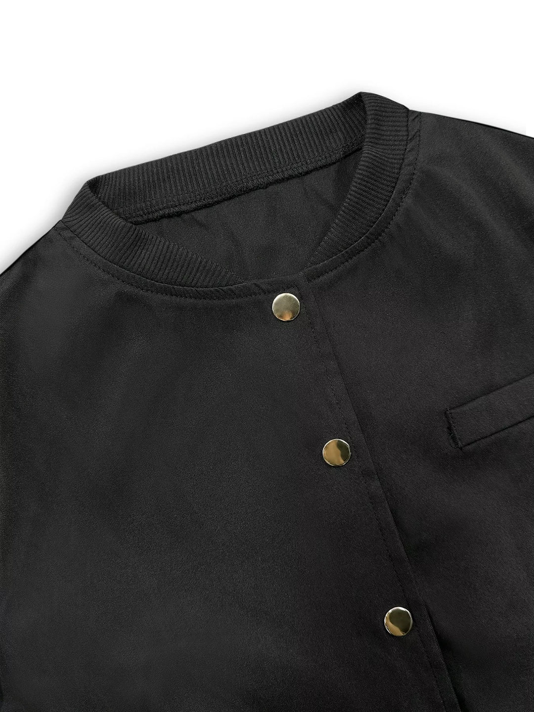 Cropped bomber jacket with gold snap button front