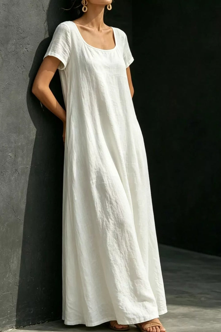 Relaxed scoop neck short sleeve maxi dress with pockets